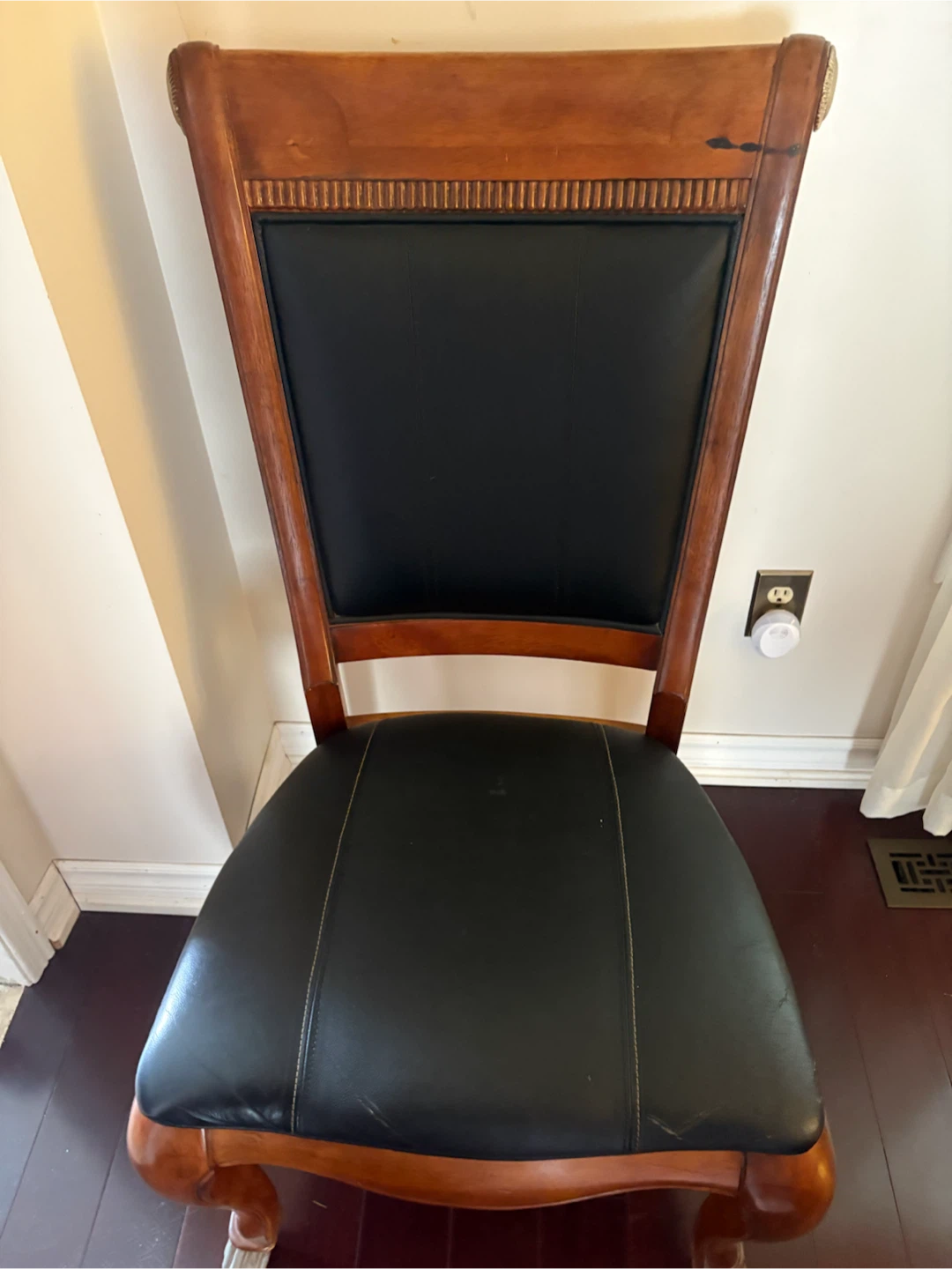 Wooden Dining Chair with Black Upholstery