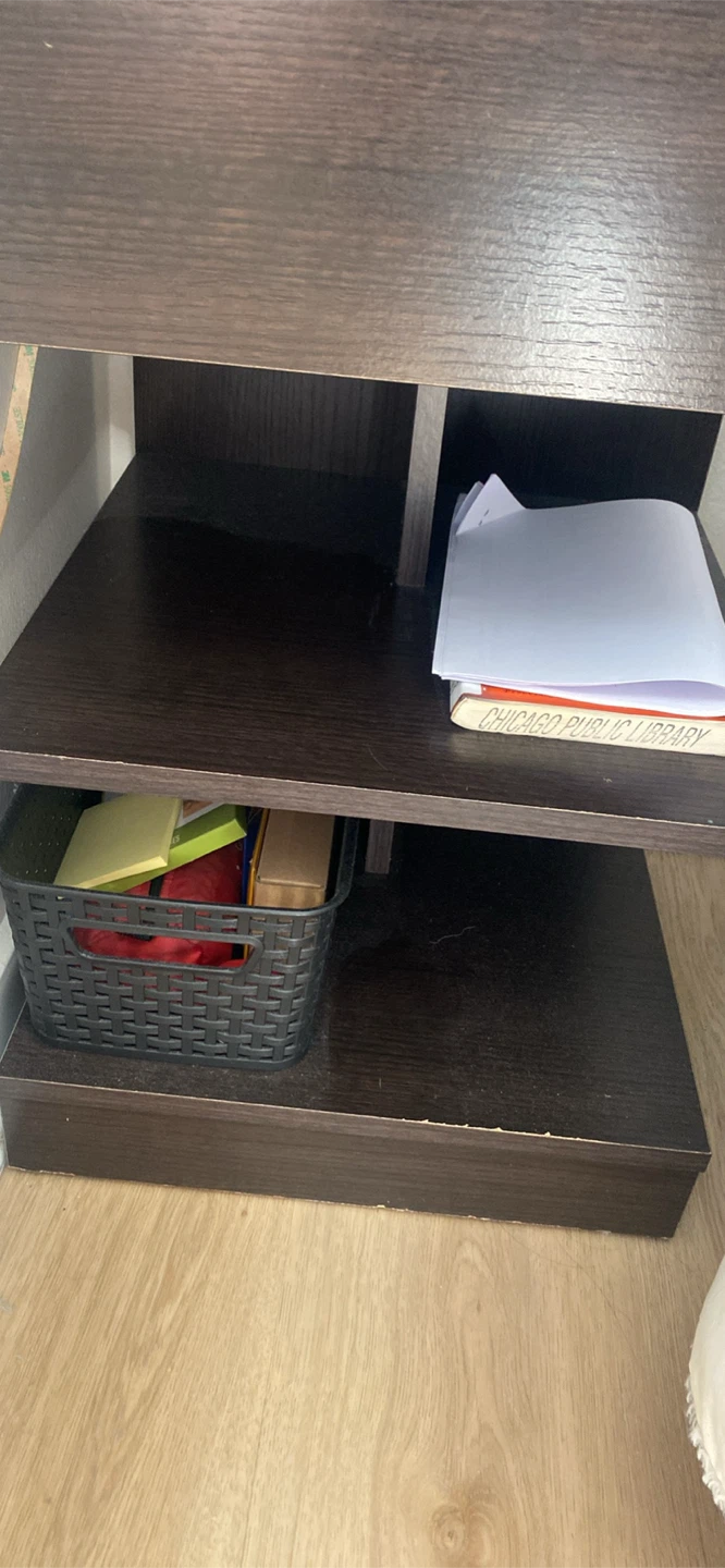 Dark Wood Nightstand with Drawer and Shelves - photo 3