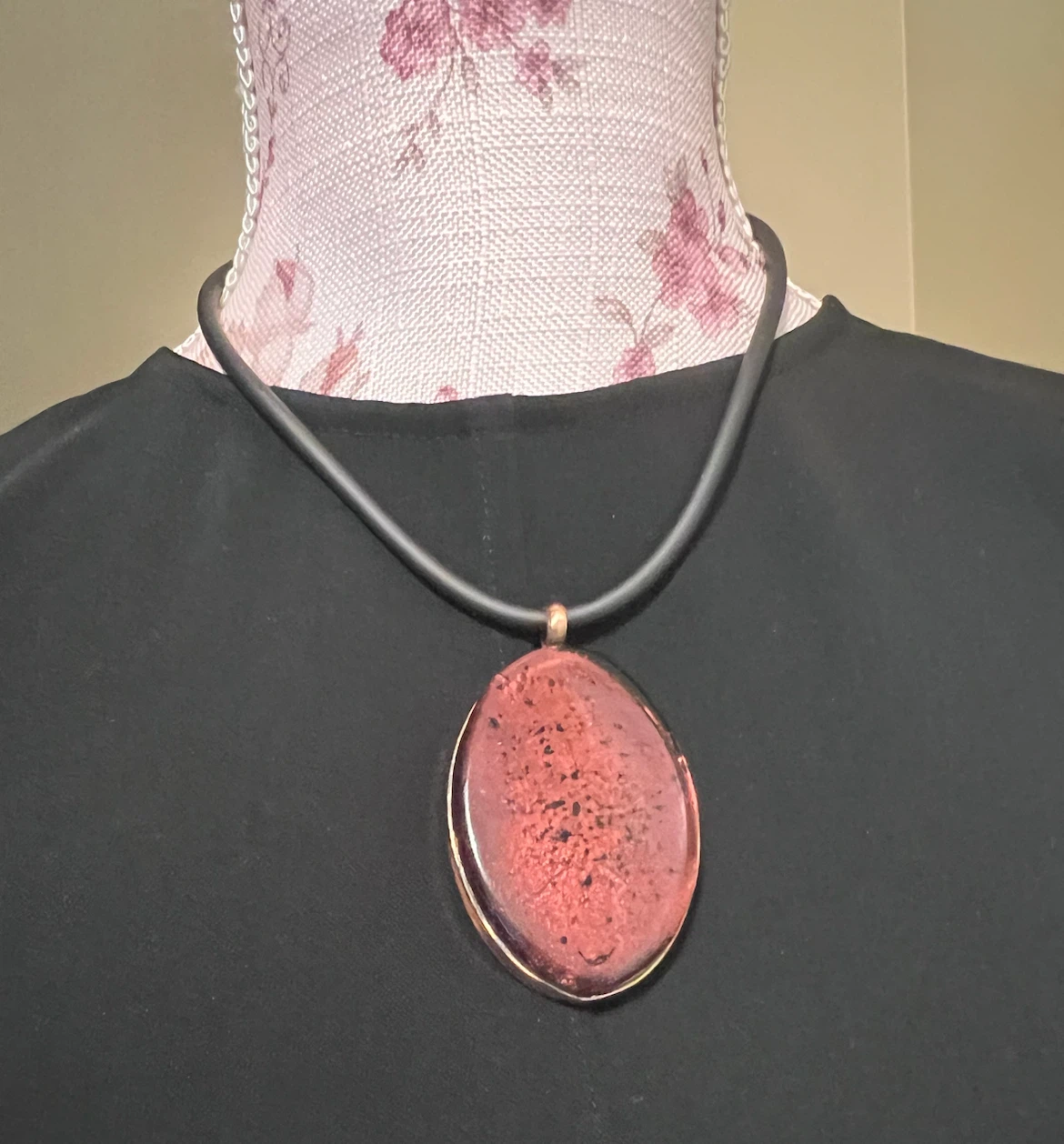Large Pink & Black Statement Pendant Necklace - photo 5