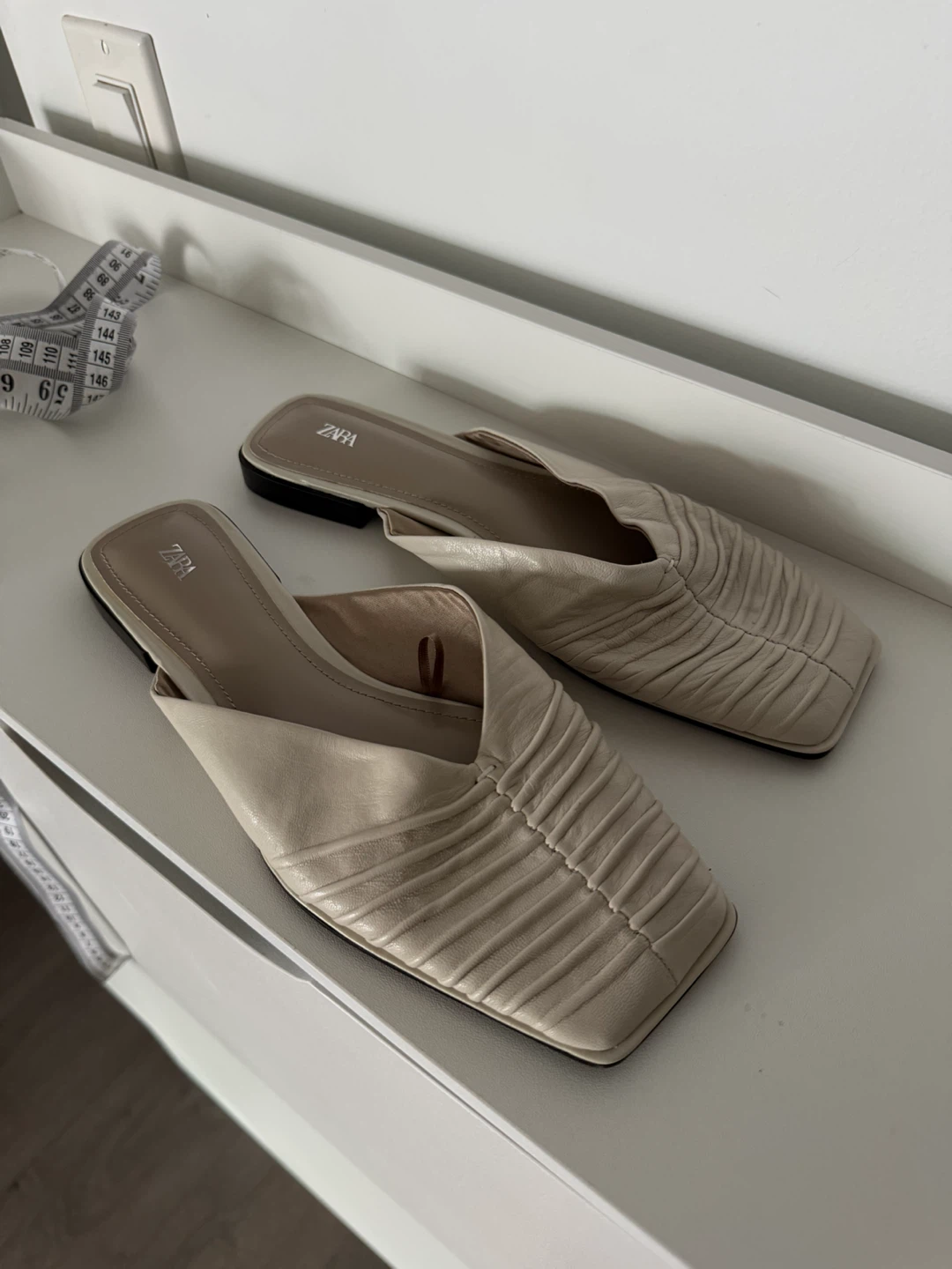 ZARA Ruched Square Toe Mules - Cream - photo 3