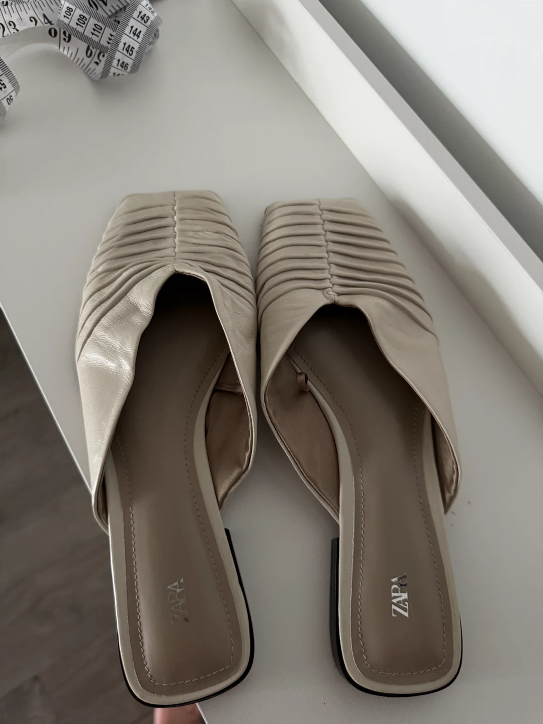ZARA Ruched Square Toe Mules - Cream - photo 4