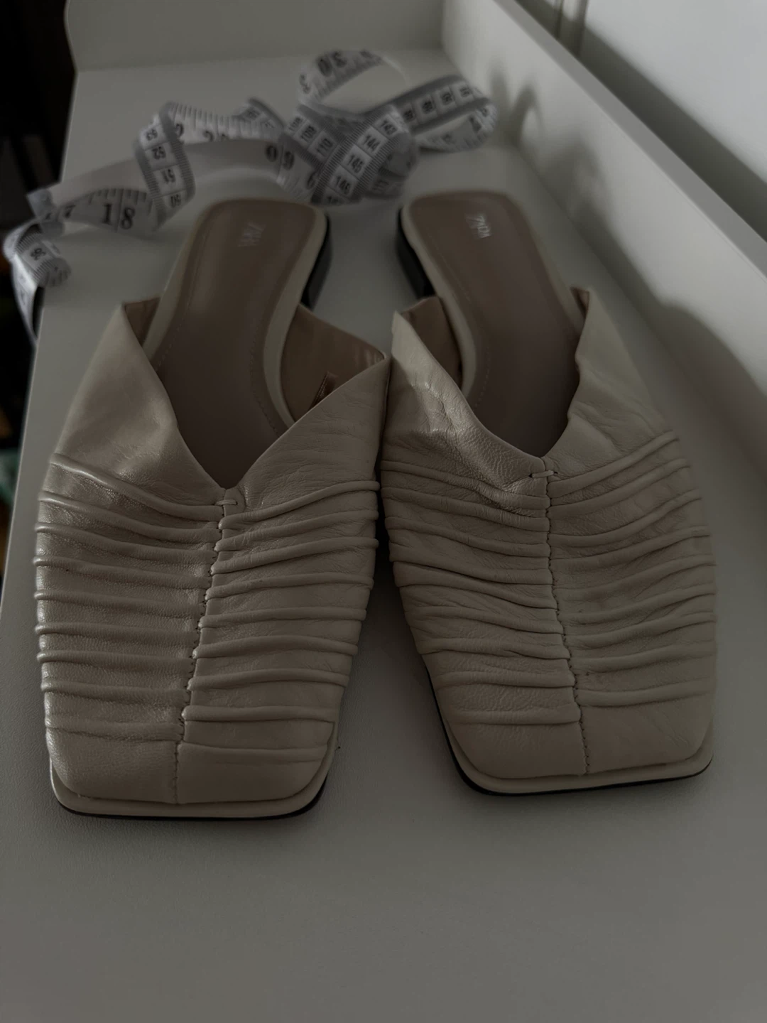 ZARA Ruched Square Toe Mules - Cream - photo 5