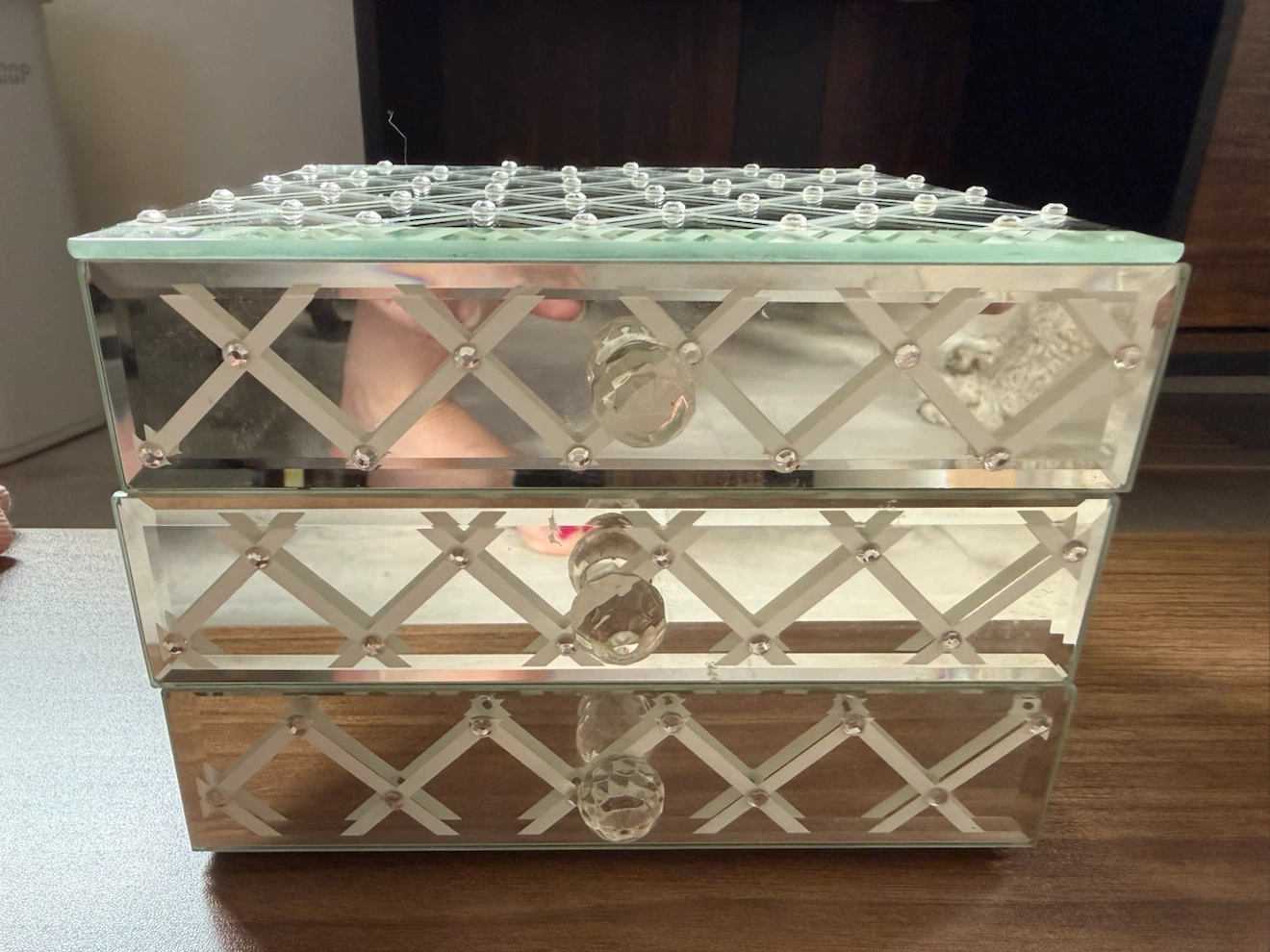 Mirrored Glass 3-Drawer Jewelry Box - photo 2