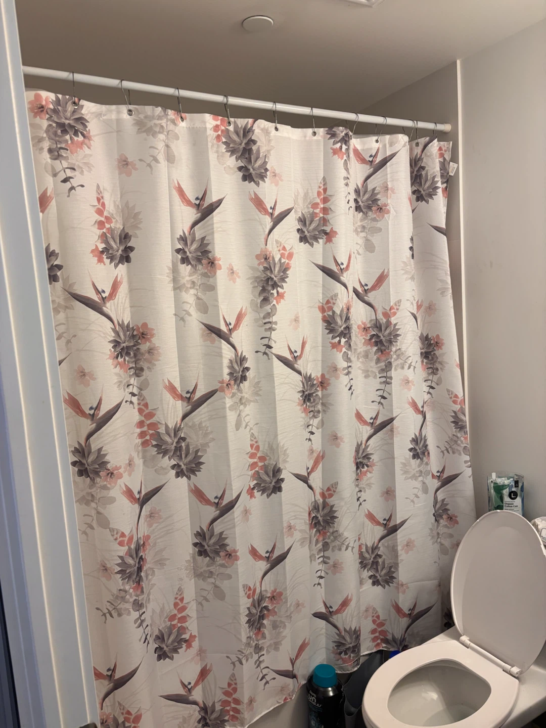 Pink Floral Shower Curtain + 2 Matching Bath Mats