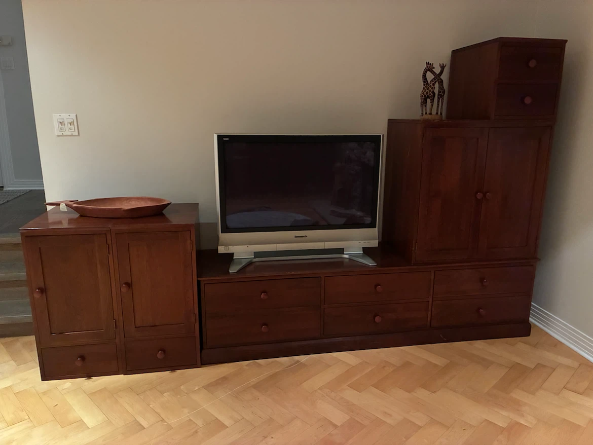 Modular Wooden Media Console with Storage Cabinets