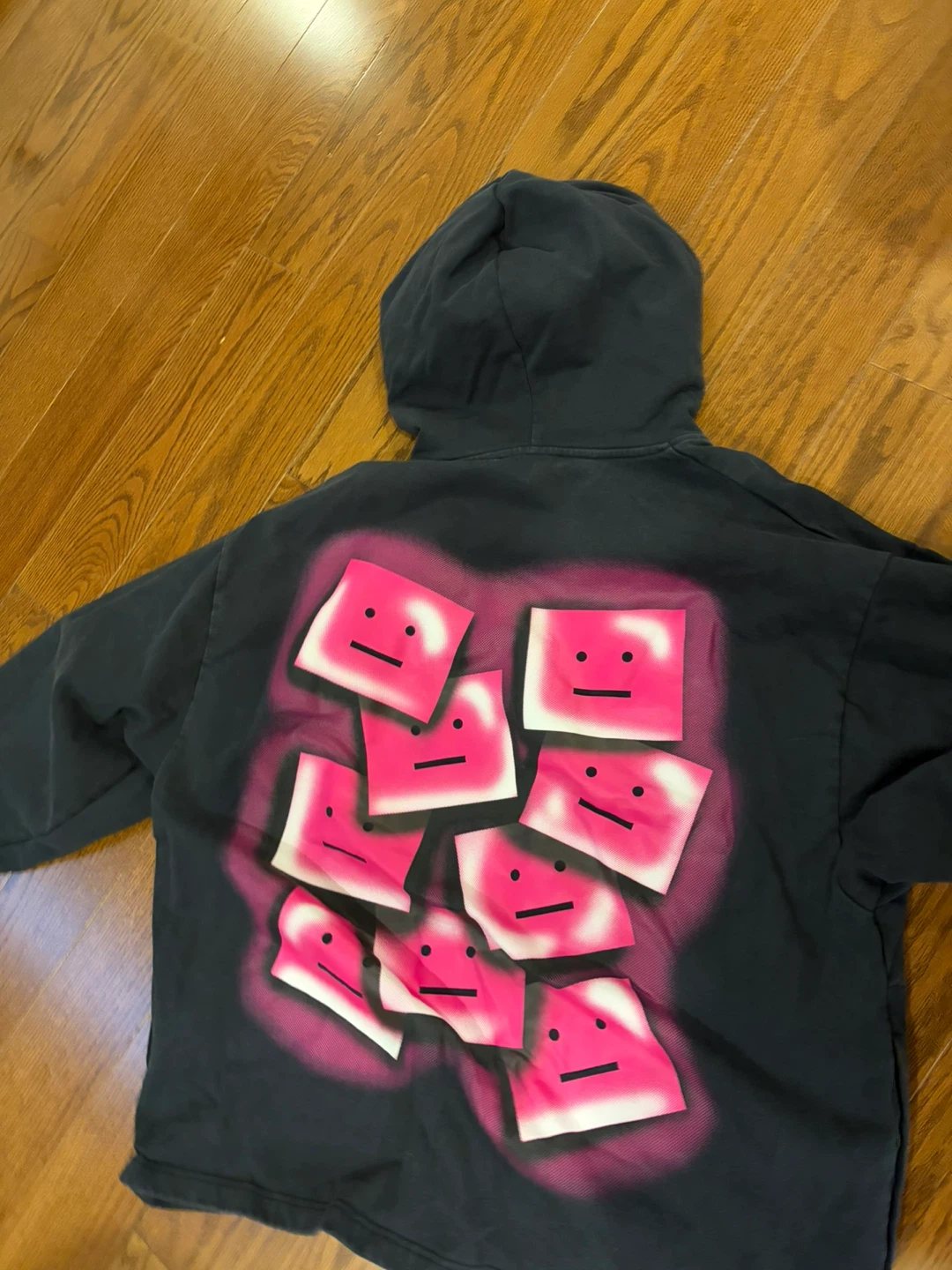 Acne Studios Black Hoodie with Pink Faces Graphic