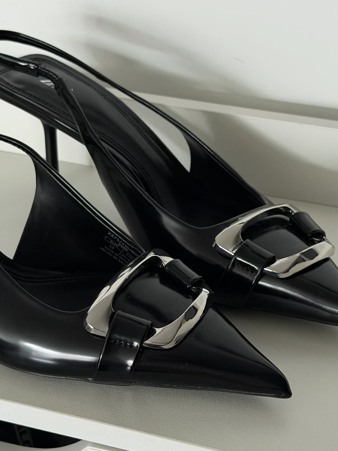 ZARA Black Slingback Heels with Silver Buckle - photo 2