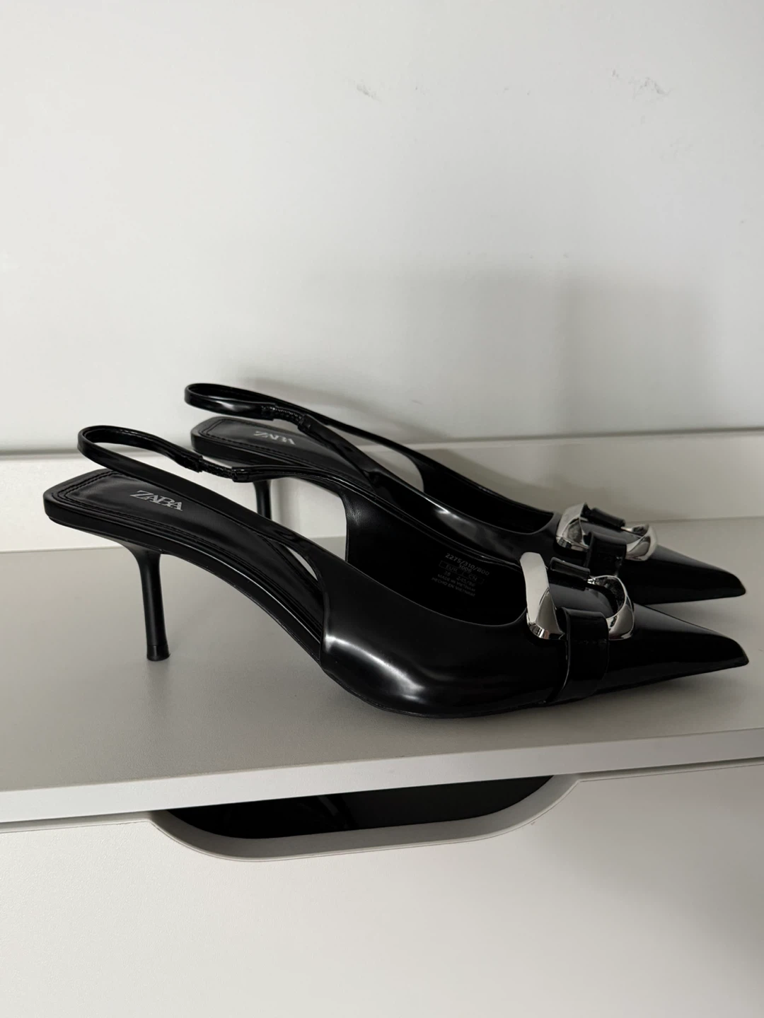 ZARA Black Slingback Heels with Silver Buckle - photo 3