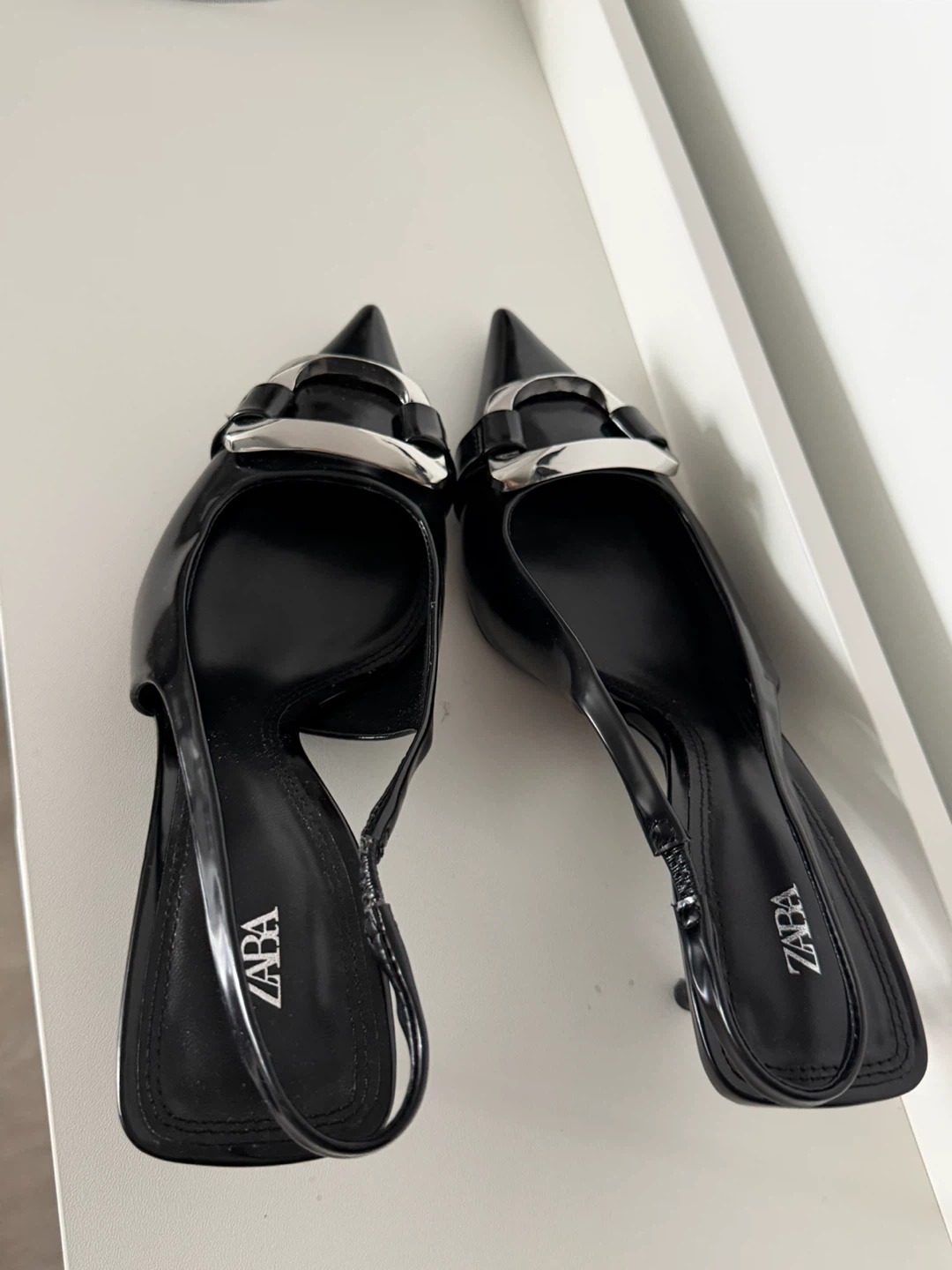 ZARA Black Slingback Heels with Silver Buckle - photo 5