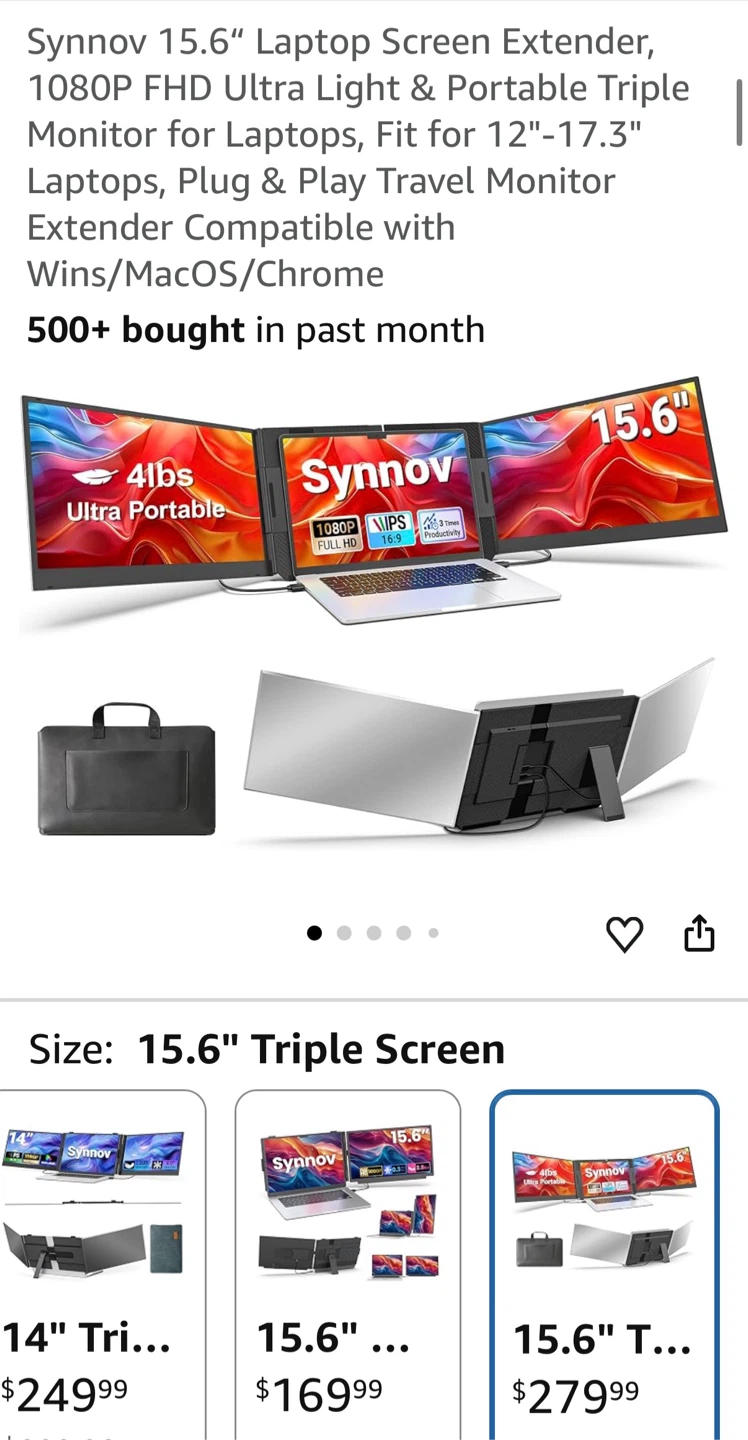 Synnov 15.6" Ultra Light & Portable Triple Monitor for Laptops. - photo 2