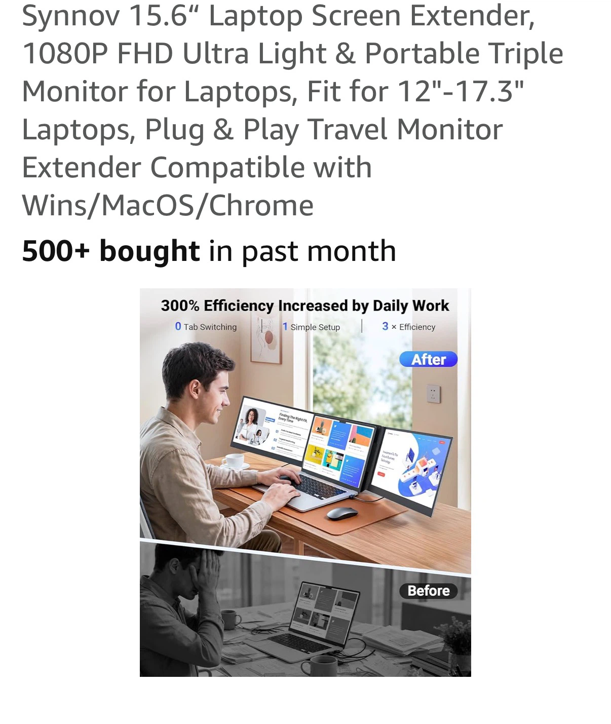 Synnov 15.6" Ultra Light & Portable Triple Monitor for Laptops. - photo 3