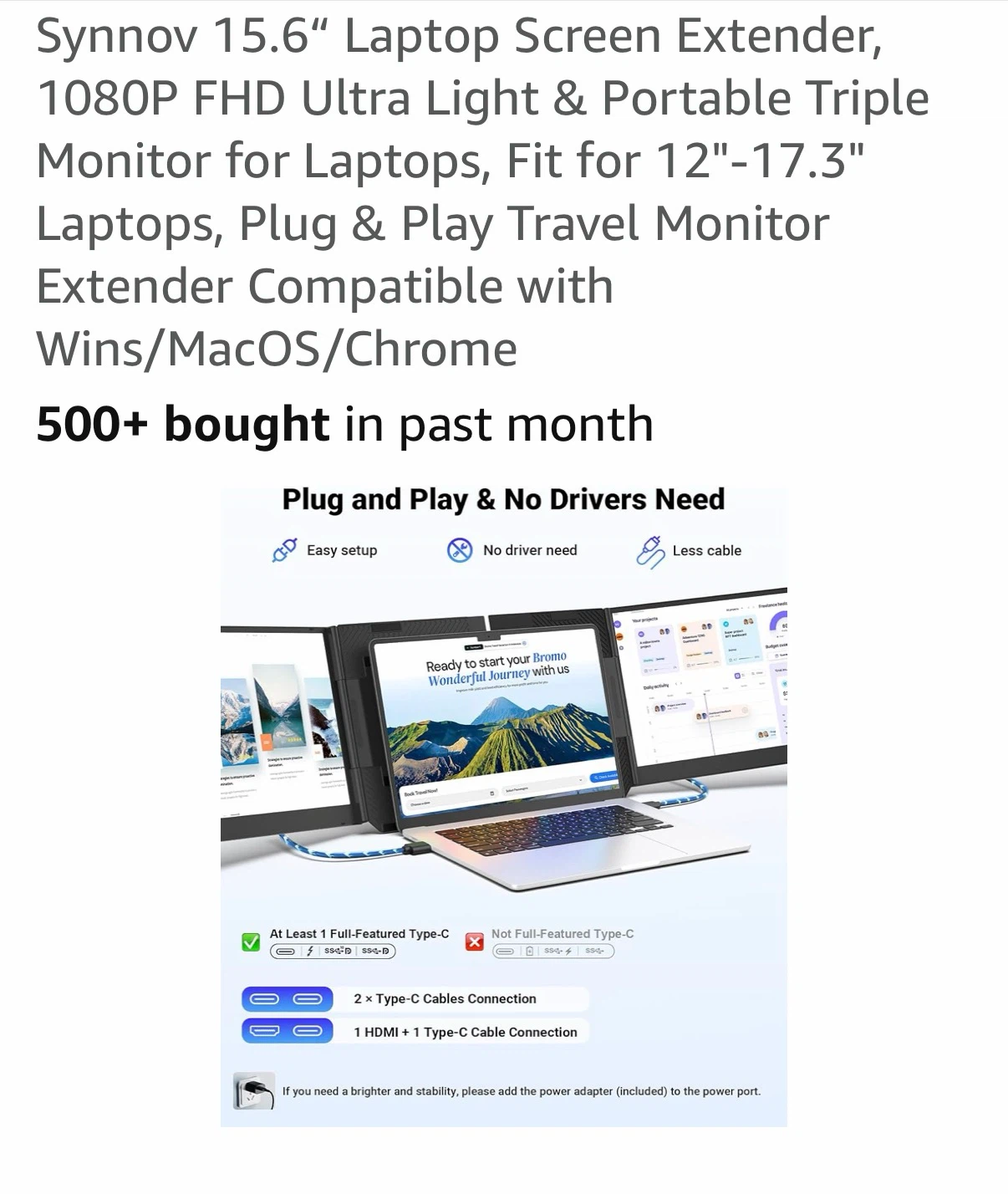 Synnov 15.6" Ultra Light & Portable Triple Monitor for Laptops. - photo 5