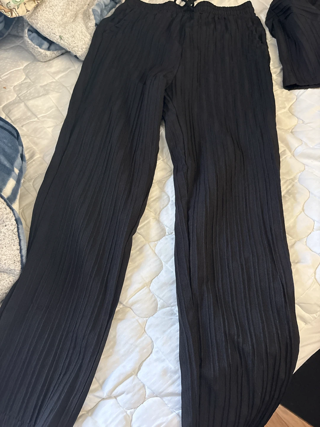 Black Pleated Shirt and Pants Set