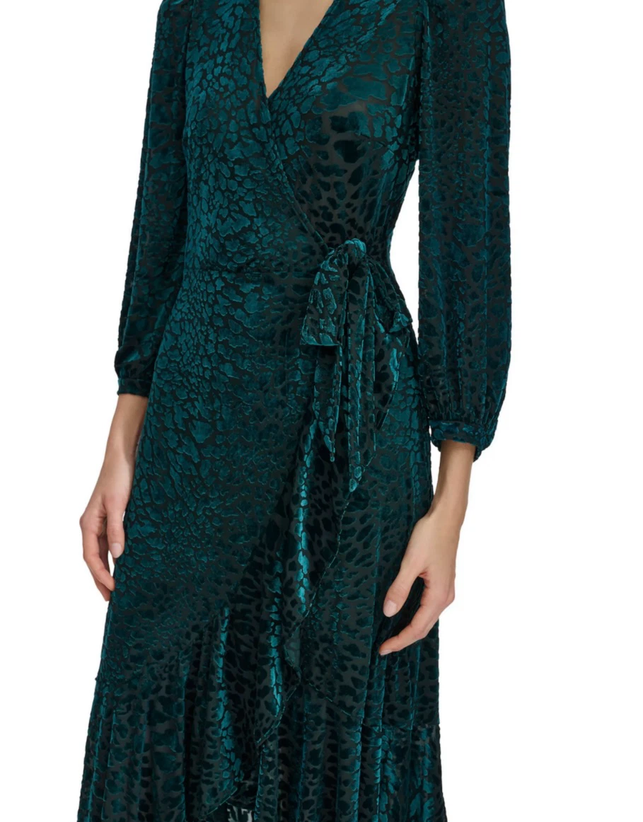 Harper Rose Green Velvet Leopard Print Wrap Dress Size 4 - photo 5