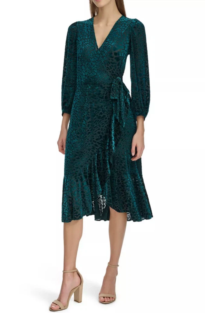 Harper Rose Green Velvet Leopard Print Wrap Dress Size 4 - photo 4