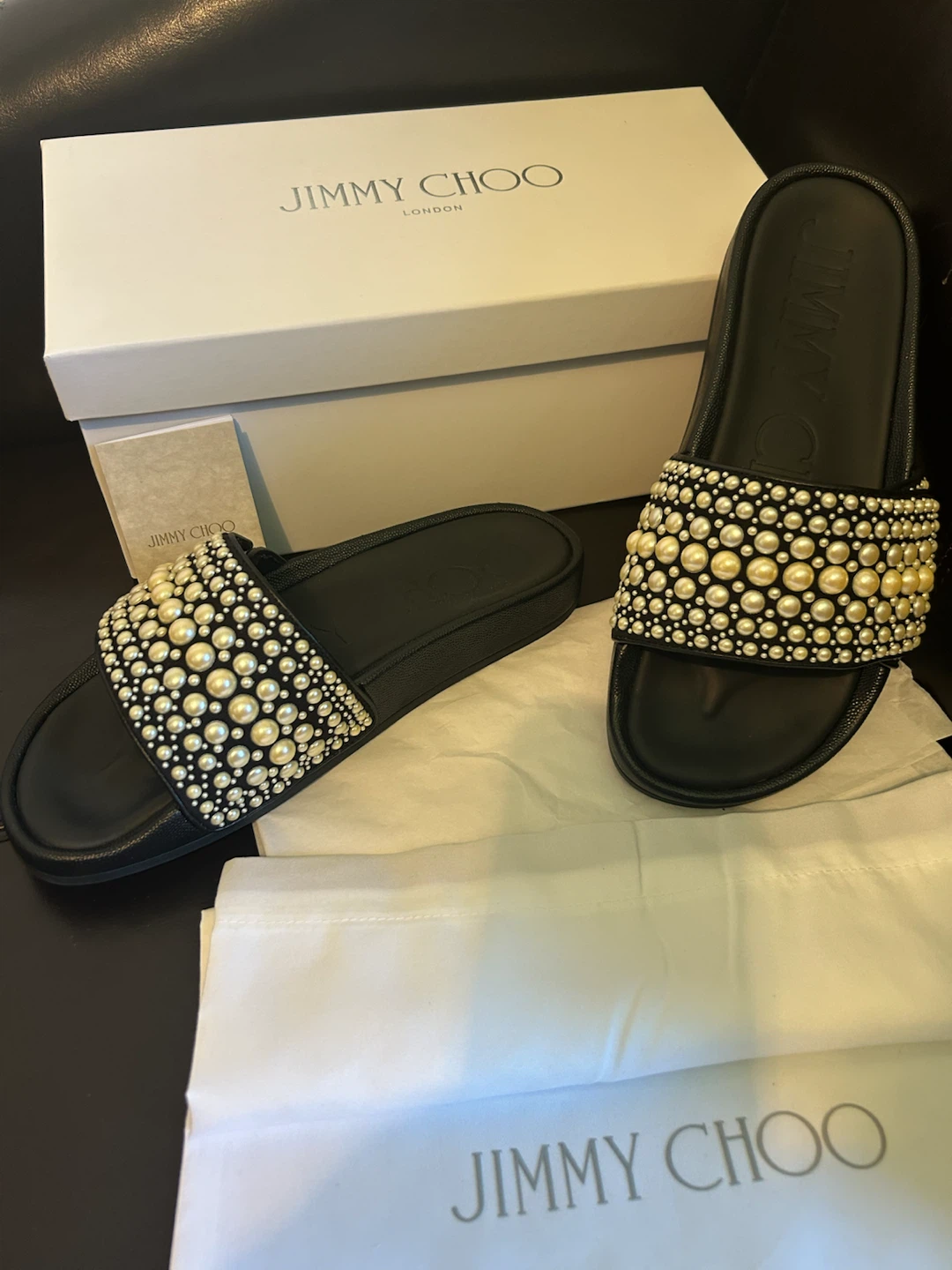 Jimmy Choo Black Pearl Embellished Slides