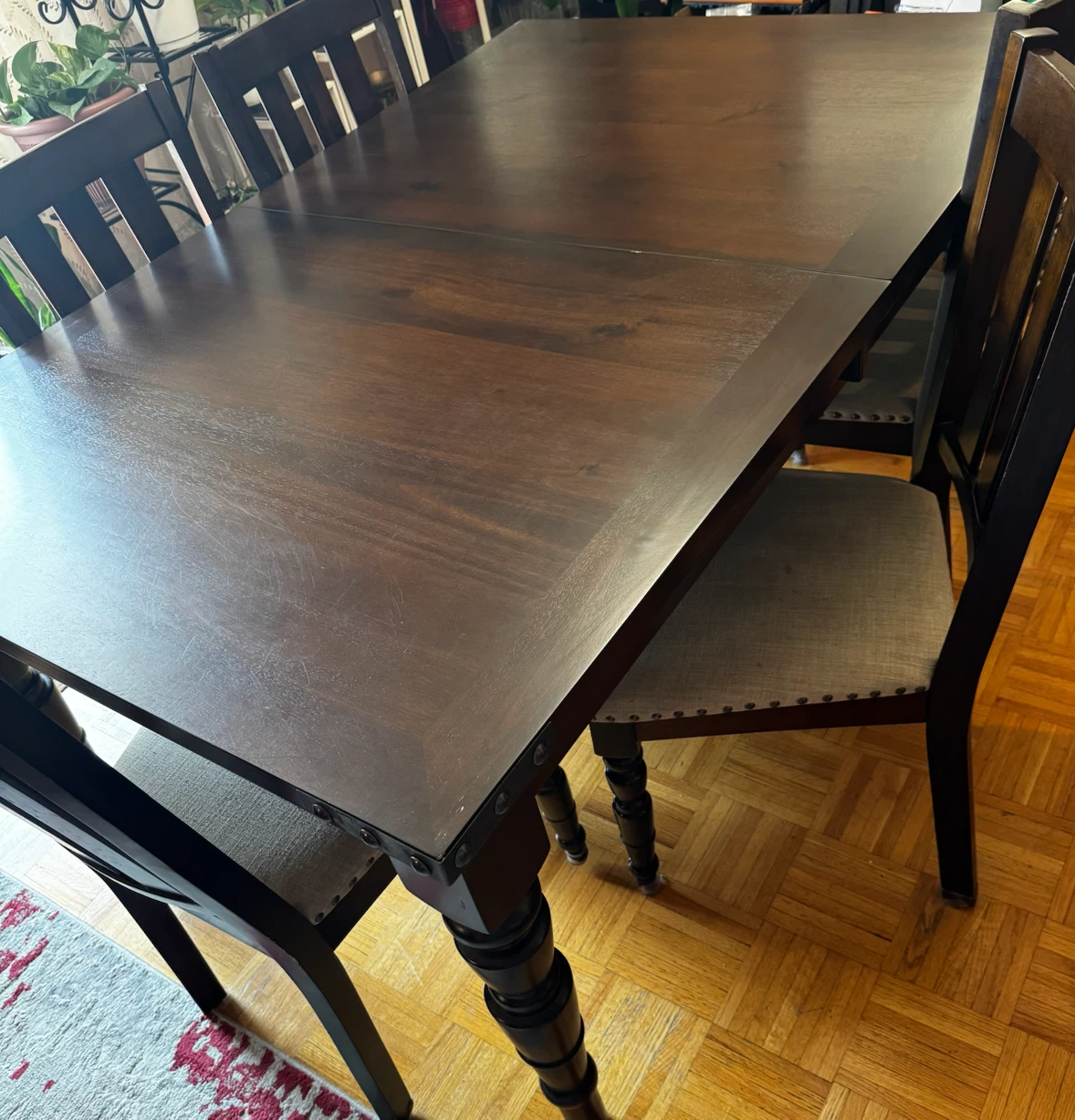 Dark Wood Dining Table with Rivet Accents - photo 2
