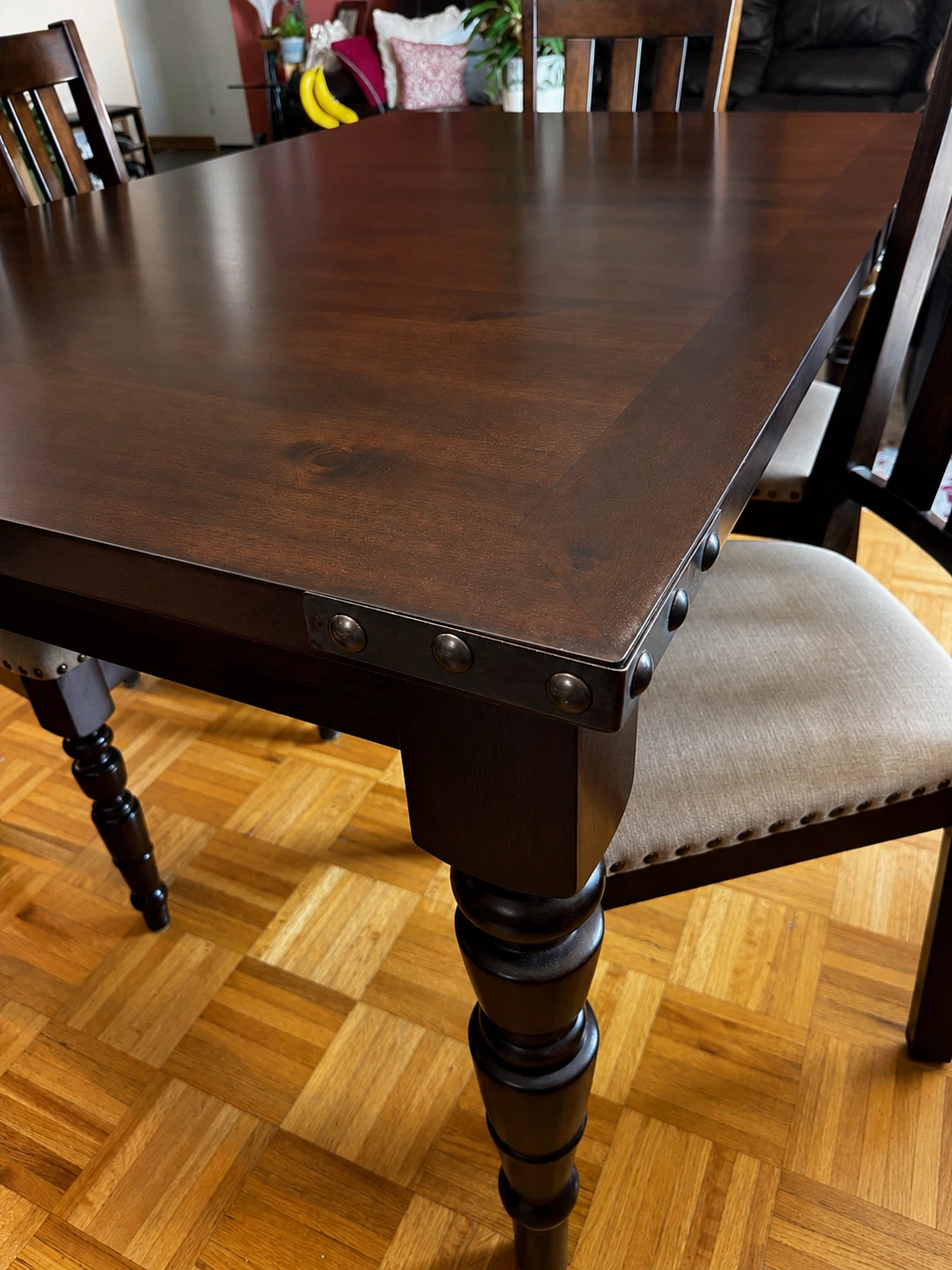 Dark Wood Dining Table with Rivet Accents - photo 4