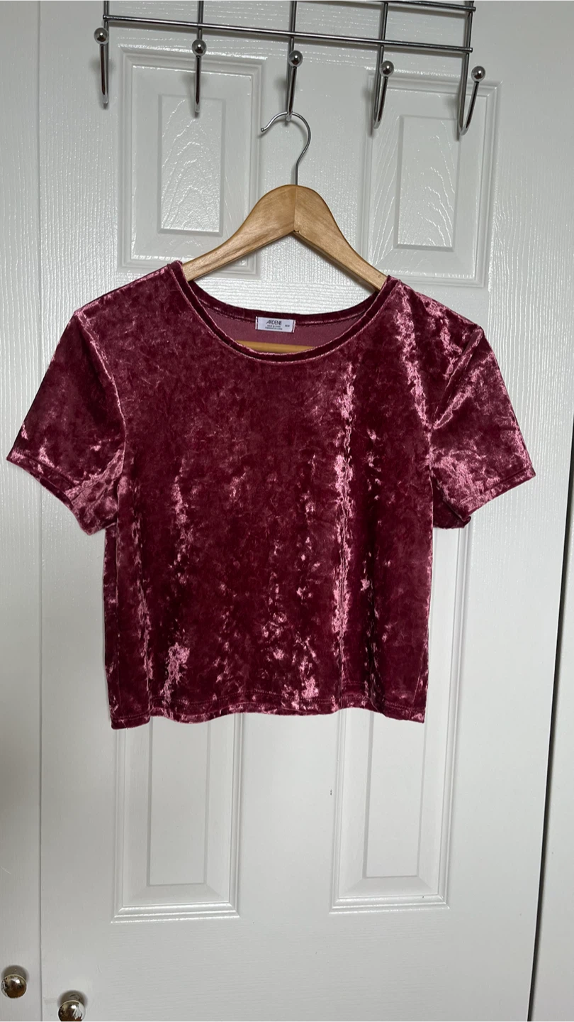 Pink Crushed Velvet Crop Top