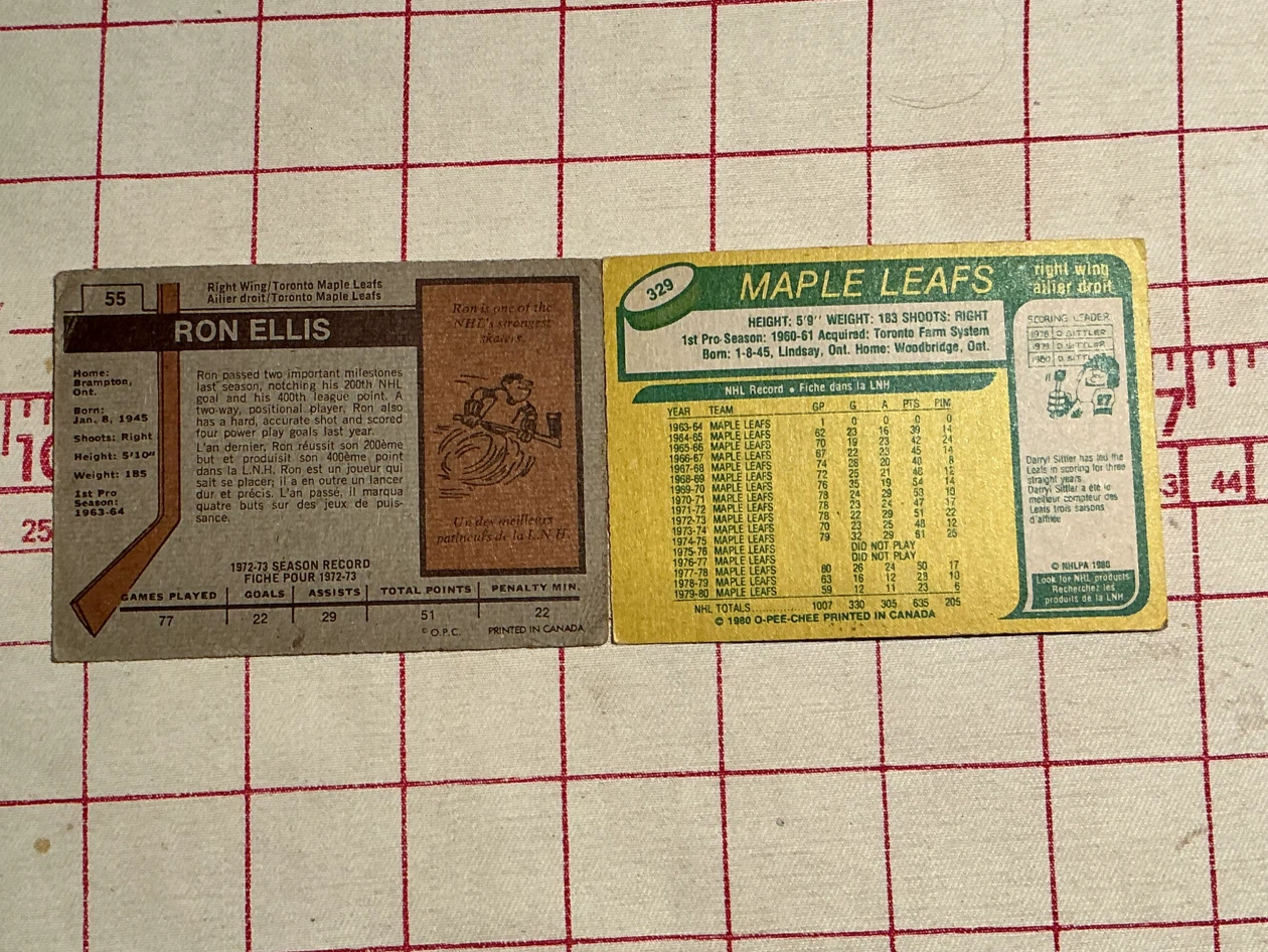 Ron Ellis Toronto Maple Leafs Hockey Cards #55 & #329 - photo 4