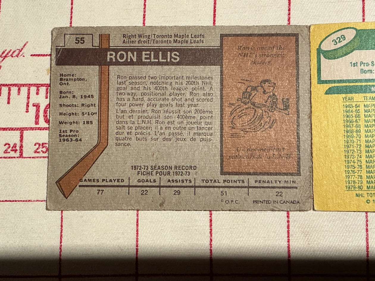 Ron Ellis Toronto Maple Leafs Hockey Cards #55 & #329 - photo 5