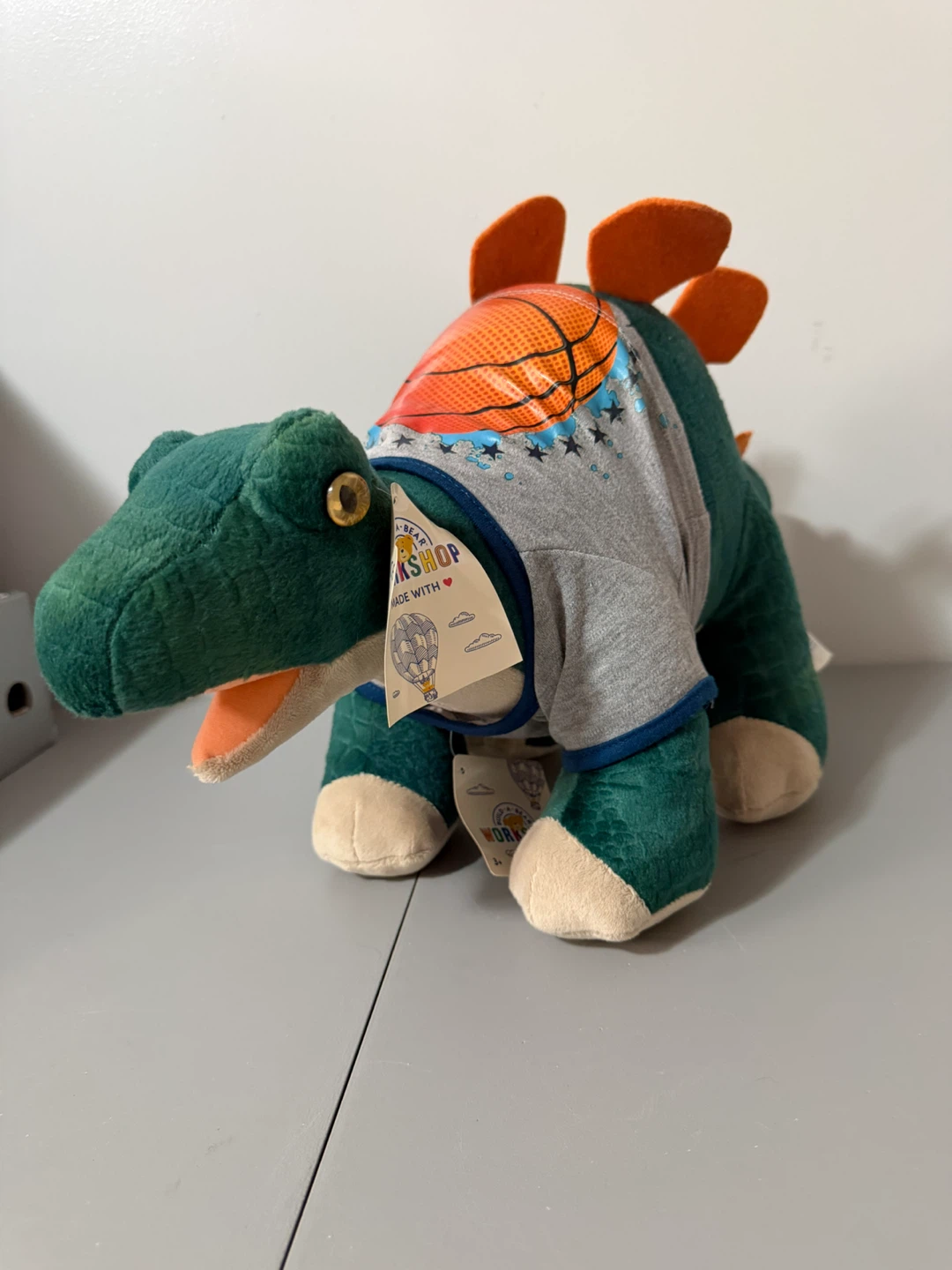 Build-A-Bear Green Dinosaur Plush with Basketball Shirt
