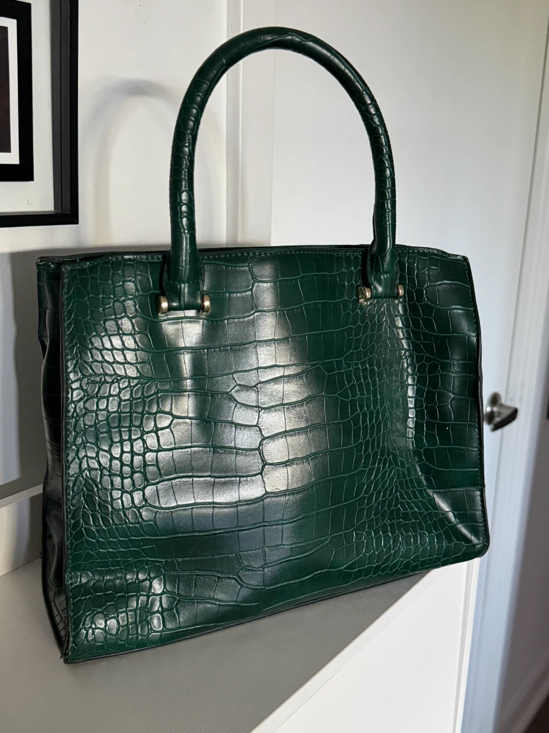 Deep Green Croc-Embossed Handbag