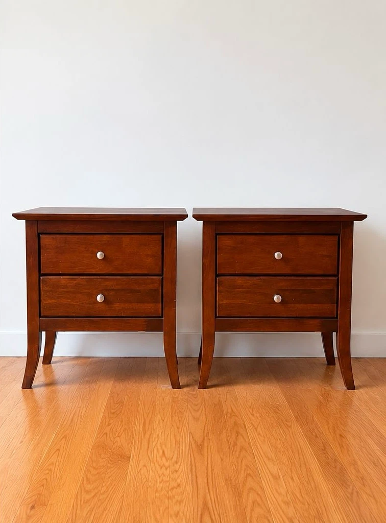 Set of 2 Wooden Nightstand with Two Drawers