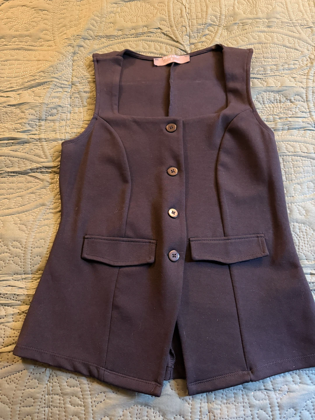 Primark Women's Black Sleeveless Button-Up Vest Size S