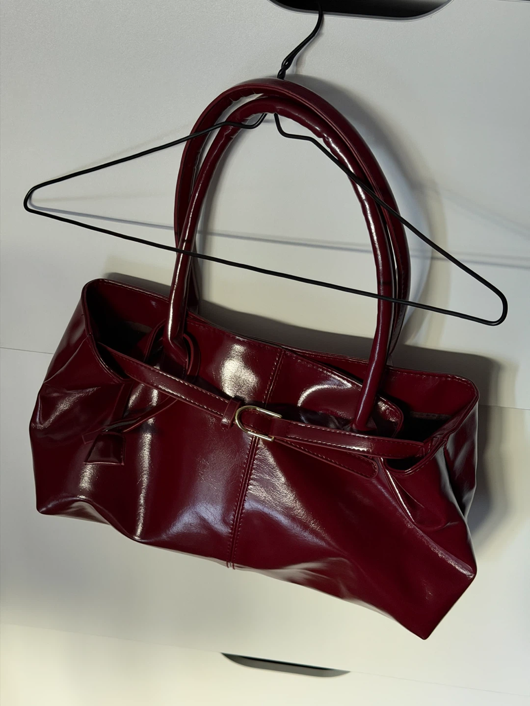 Burgundy Faux Leather Shoulder Bag