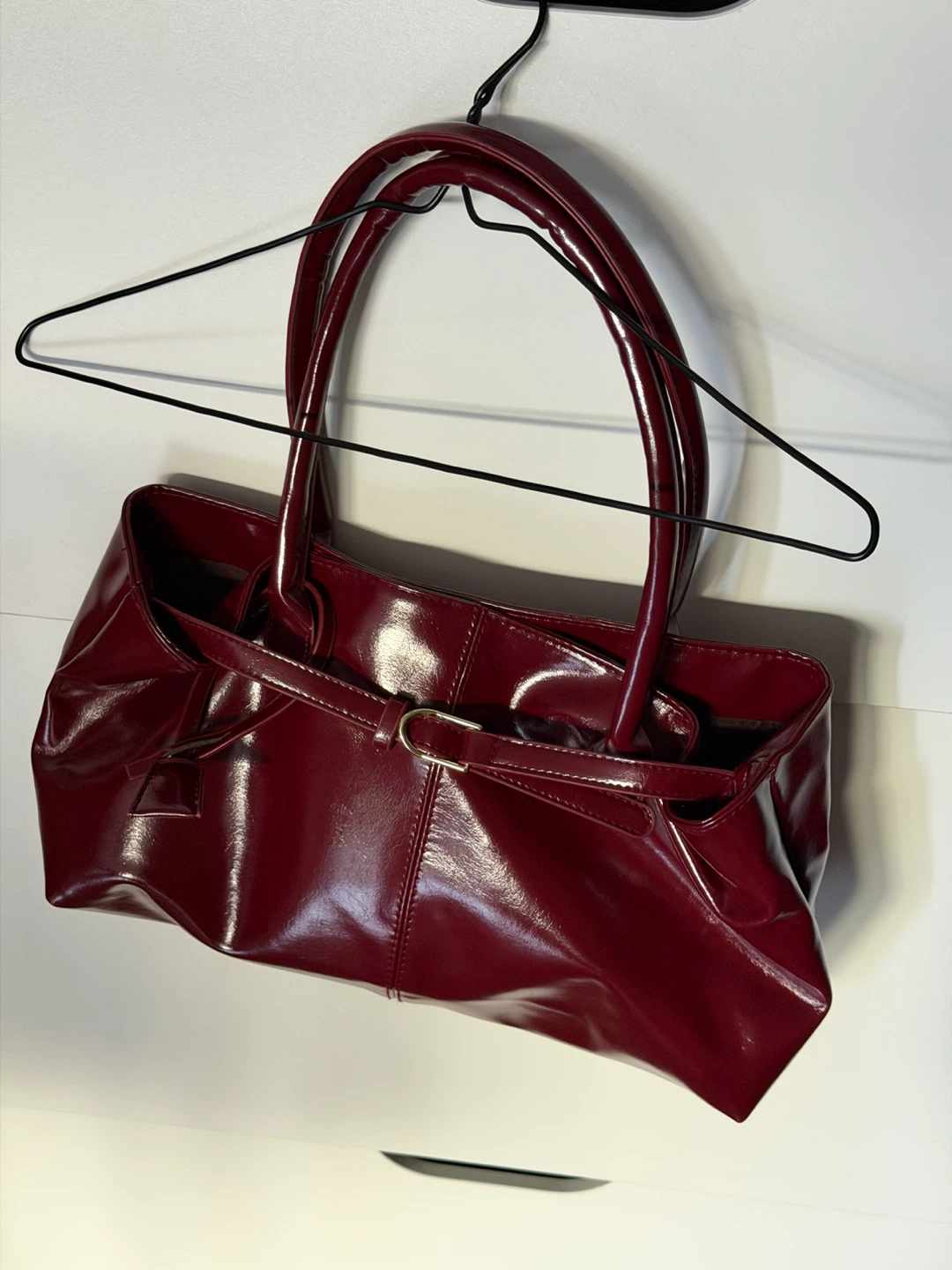 Burgundy Faux Leather Shoulder Bag - photo 2