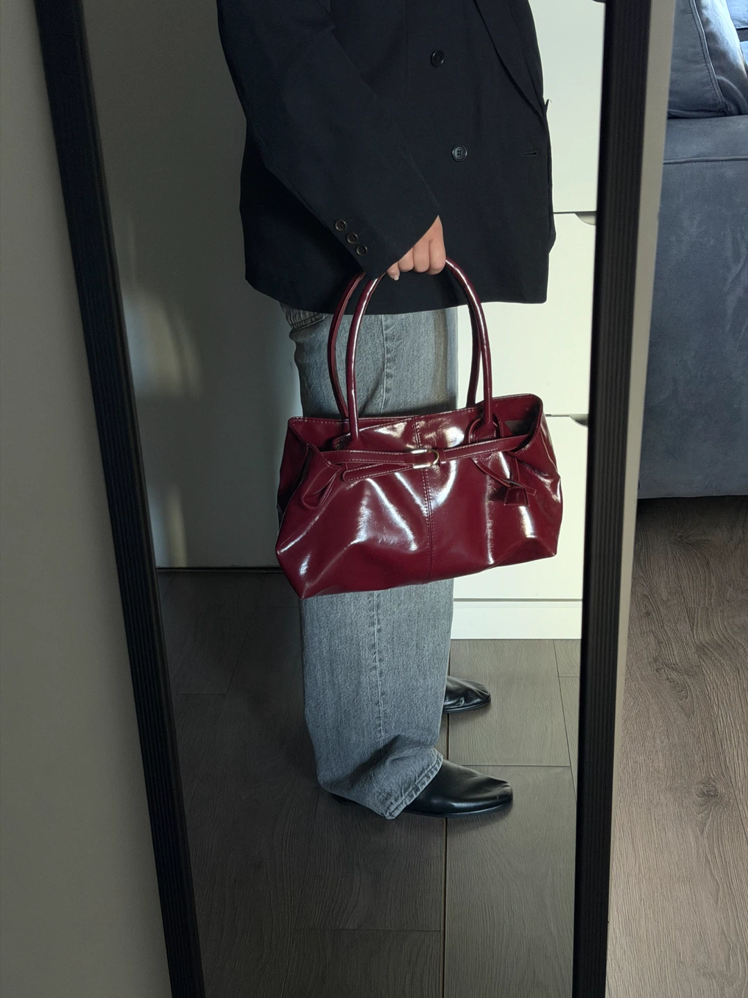 Burgundy Faux Leather Shoulder Bag - photo 3