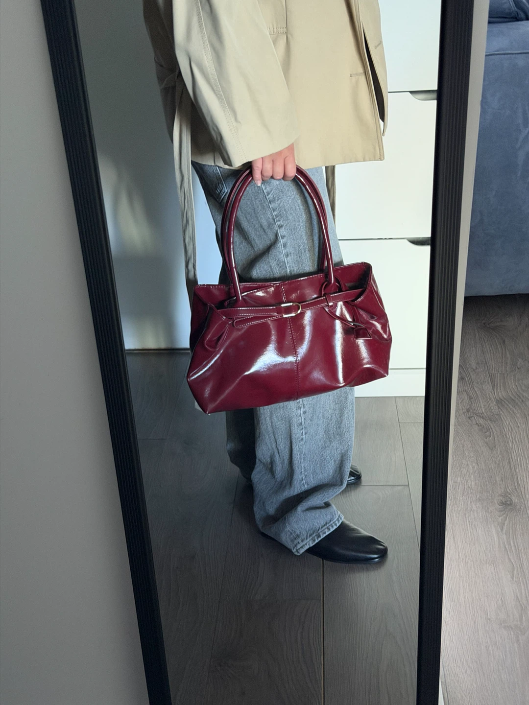 Burgundy Faux Leather Shoulder Bag - photo 4