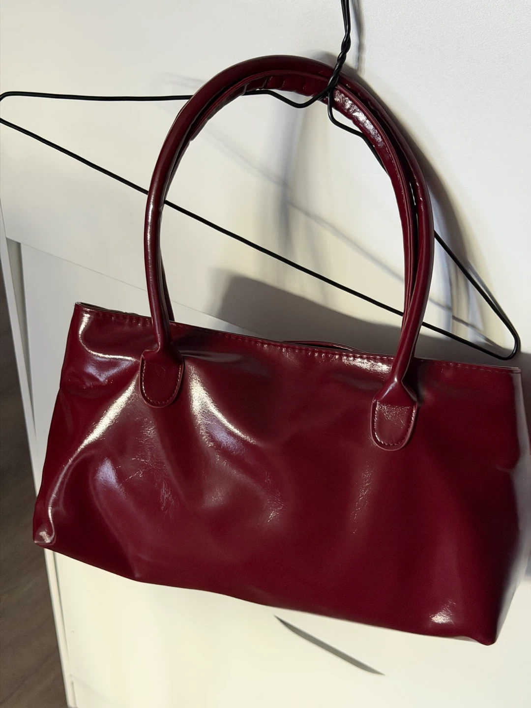 Burgundy Faux Leather Shoulder Bag - photo 5