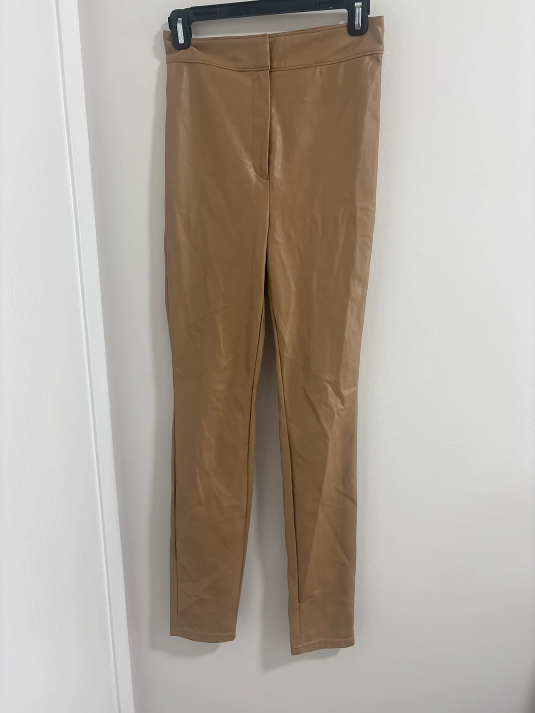 Babaton Tan Faux Leather Pants Size 4 - photo 2