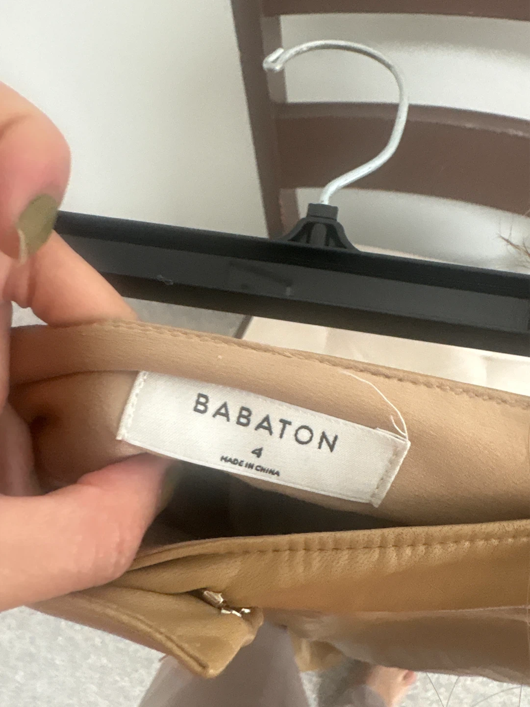 Babaton Tan Faux Leather Pants Size 4