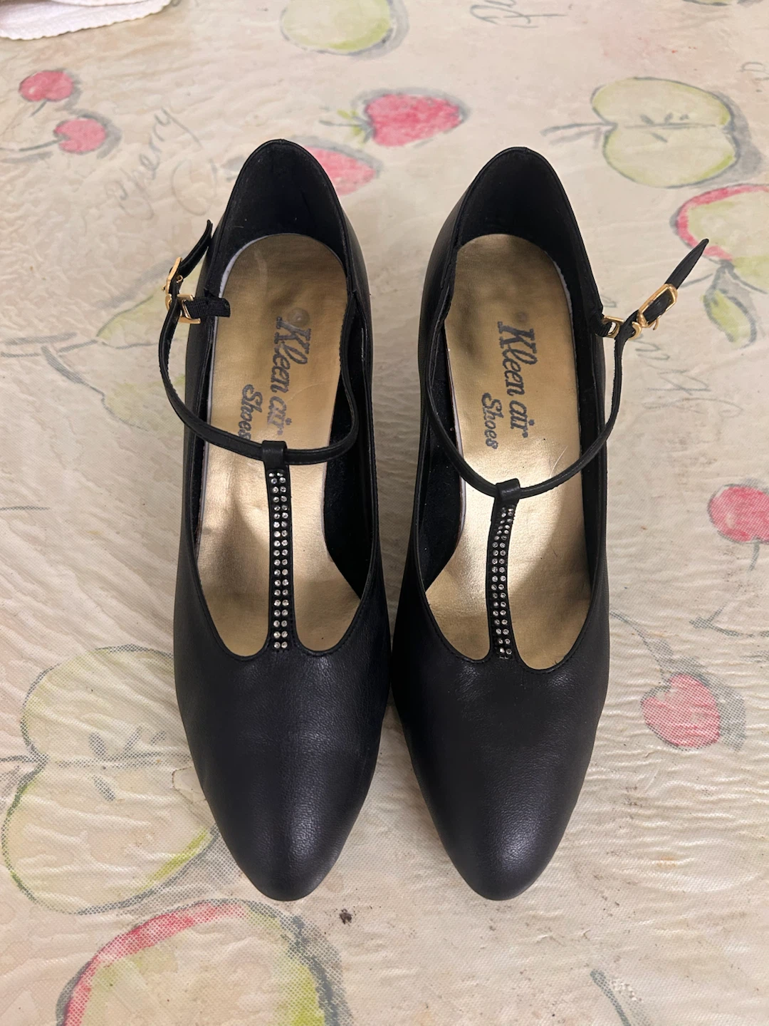 Kleen Air Shoes Black T-Strap Heels