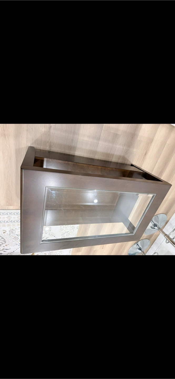 Wooden Coffee Table with Glass Top and Two Drawers