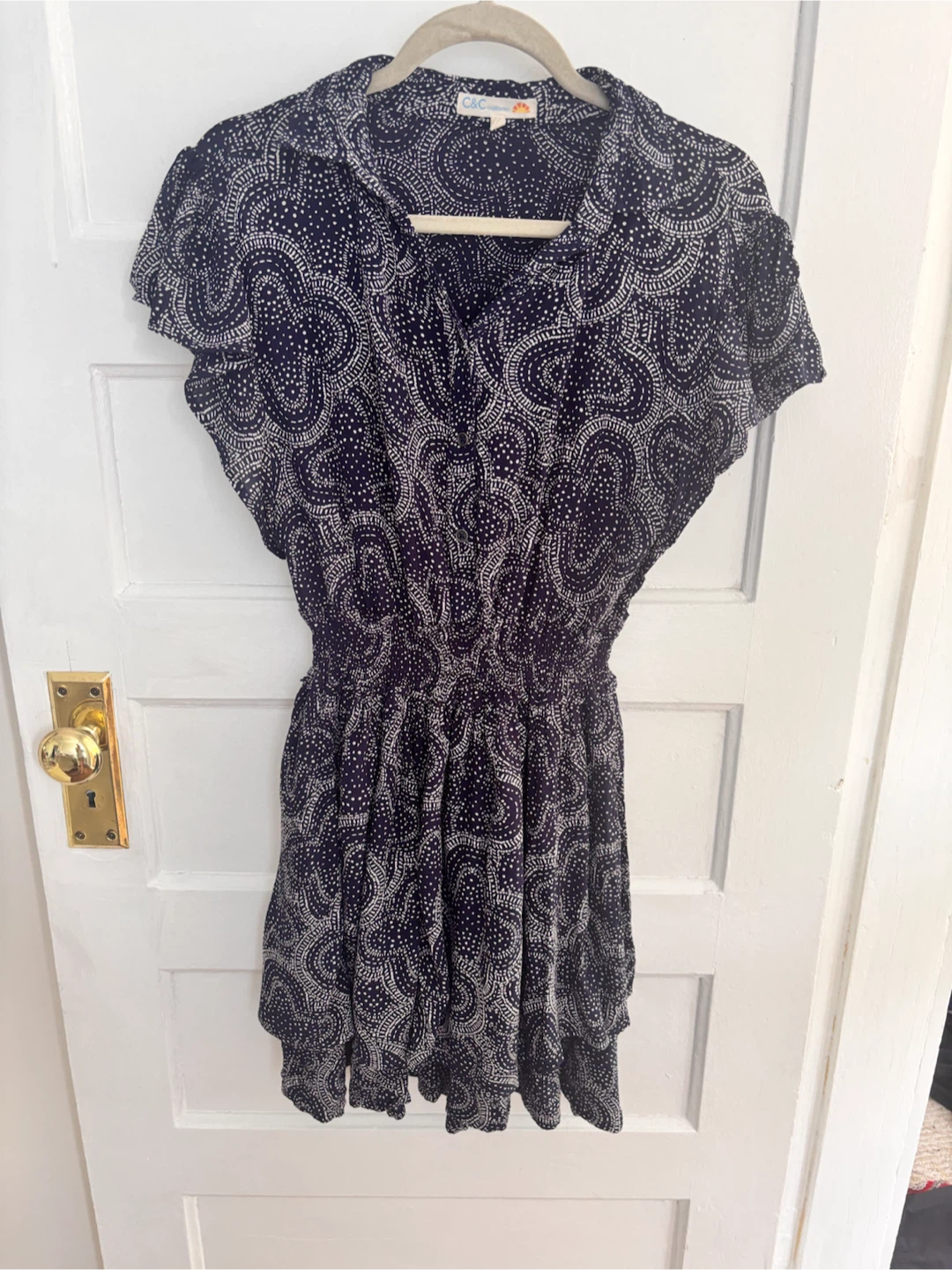 C&C California Navy Patterned Button-Up Dress Size S - photo 2