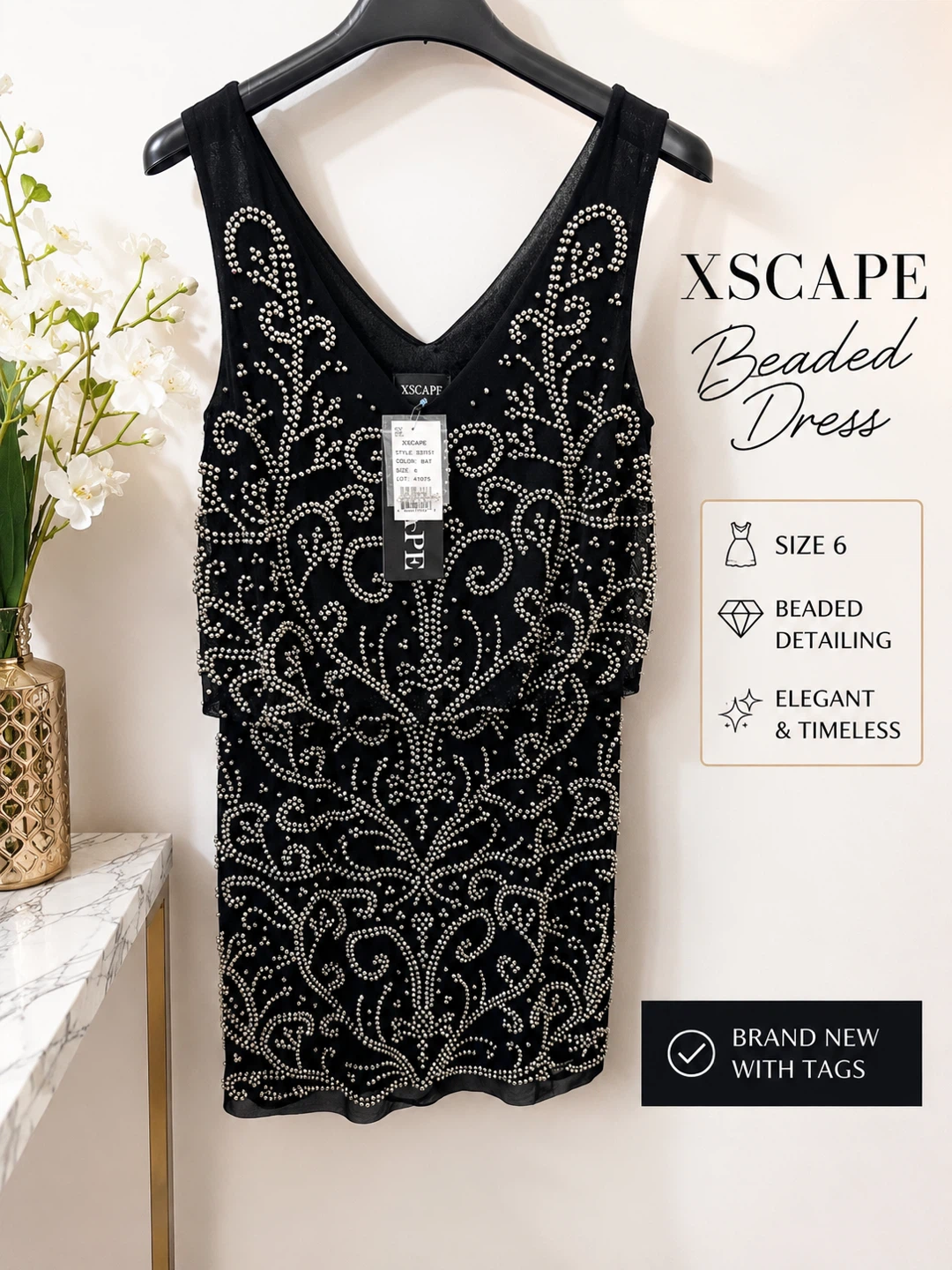 Brand New Xscape Beaded Dress – Size 6
