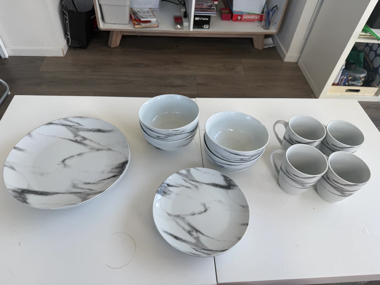 Marble Design Dinnerware Set - Plates, Bowls, Cups