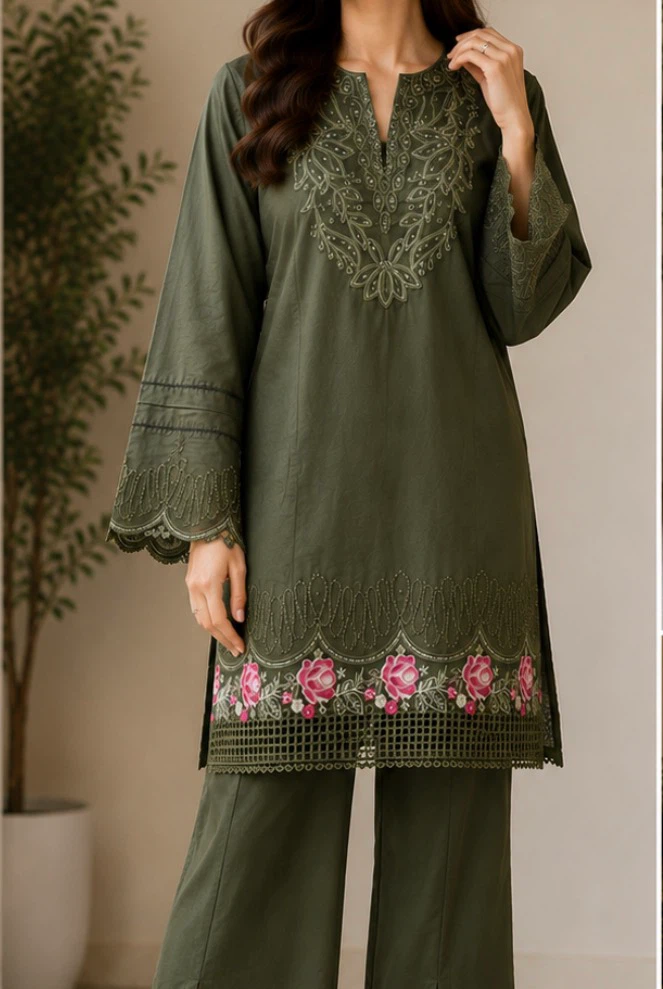 Women's Green Embroidered Kurti