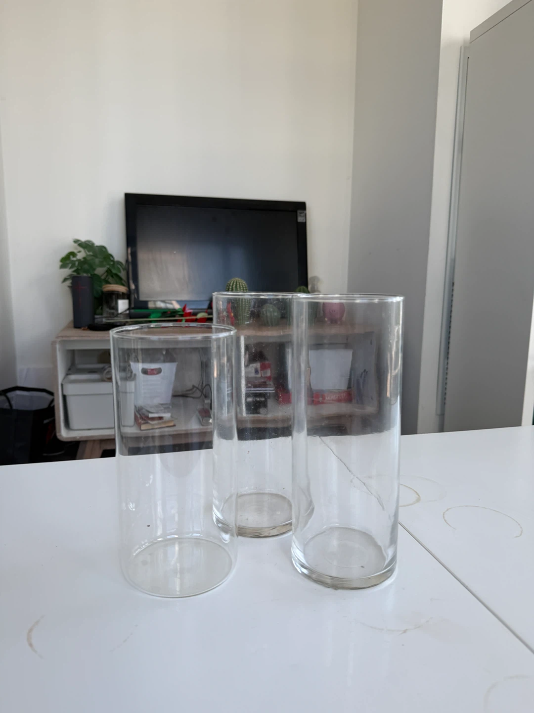 Set of 3 Clear Glass Cylinders