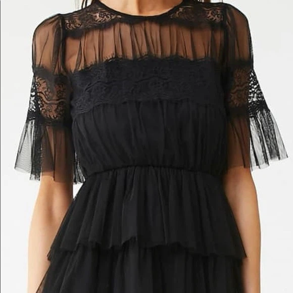 Sheer Black Fit & Flare Ruffle Sleeve Mini Shirtdress size M - photo 2
