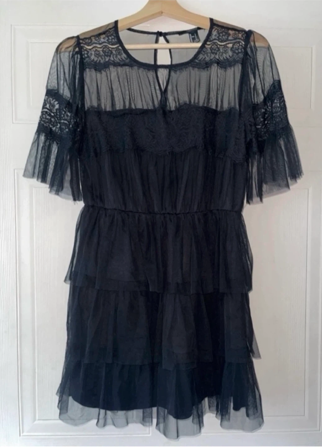 Sheer Black Fit & Flare Ruffle Sleeve Mini Shirtdress size M - photo 5