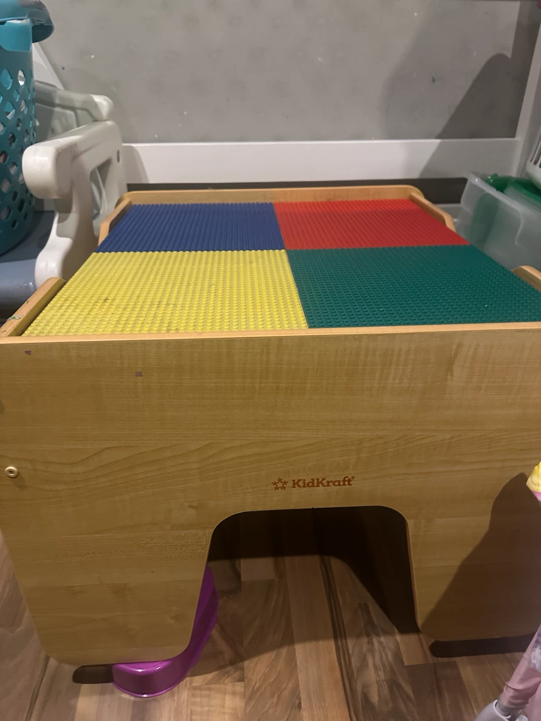 Bin of Legos and Lego table