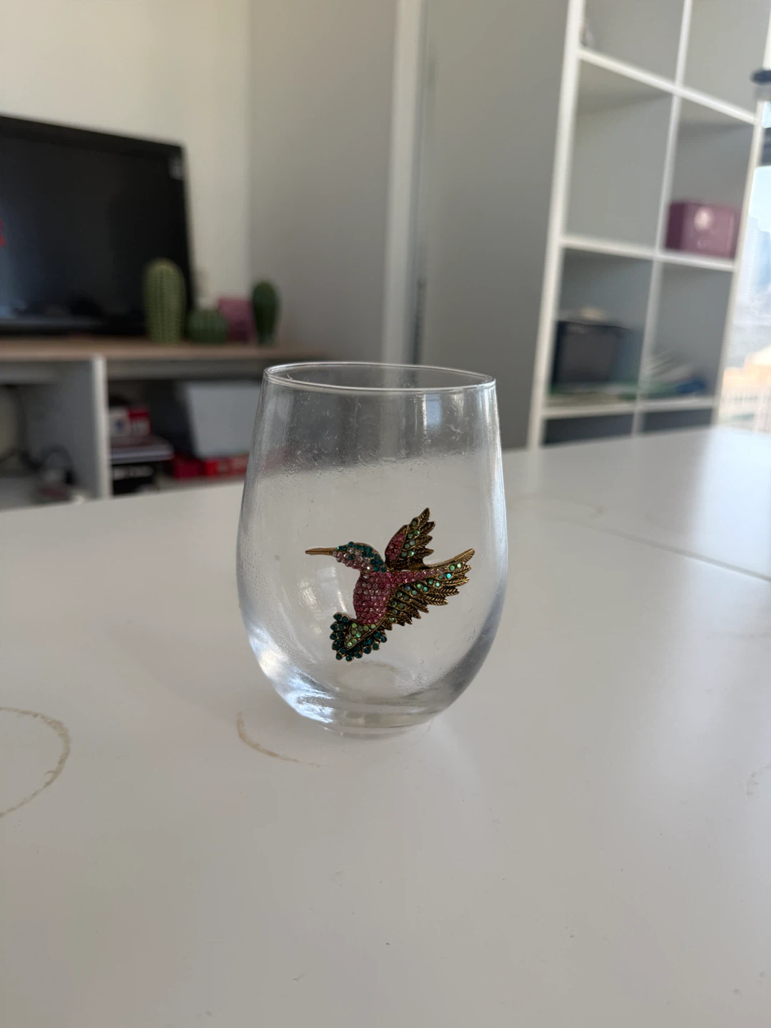 Glass with Hummingbird Accent