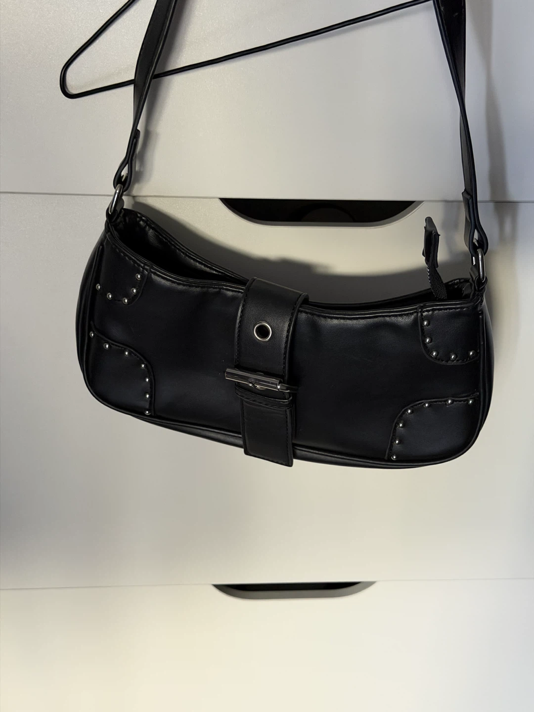 Black shoulder bag with silver stud details - photo 2