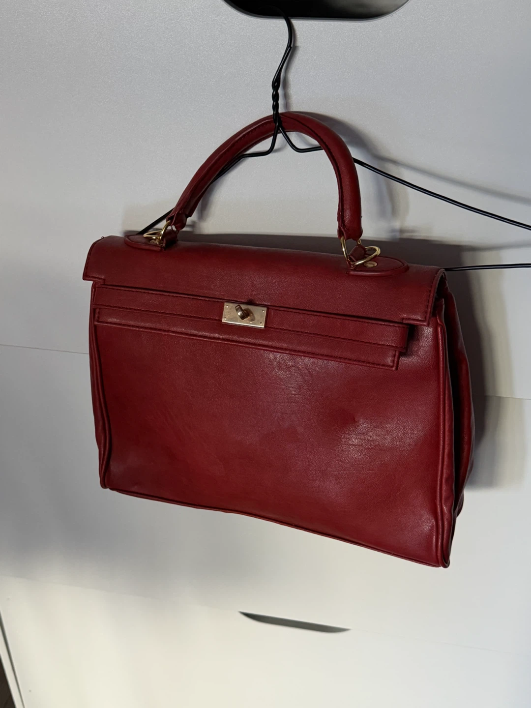Vintage Red Leather Top Handle Handbag