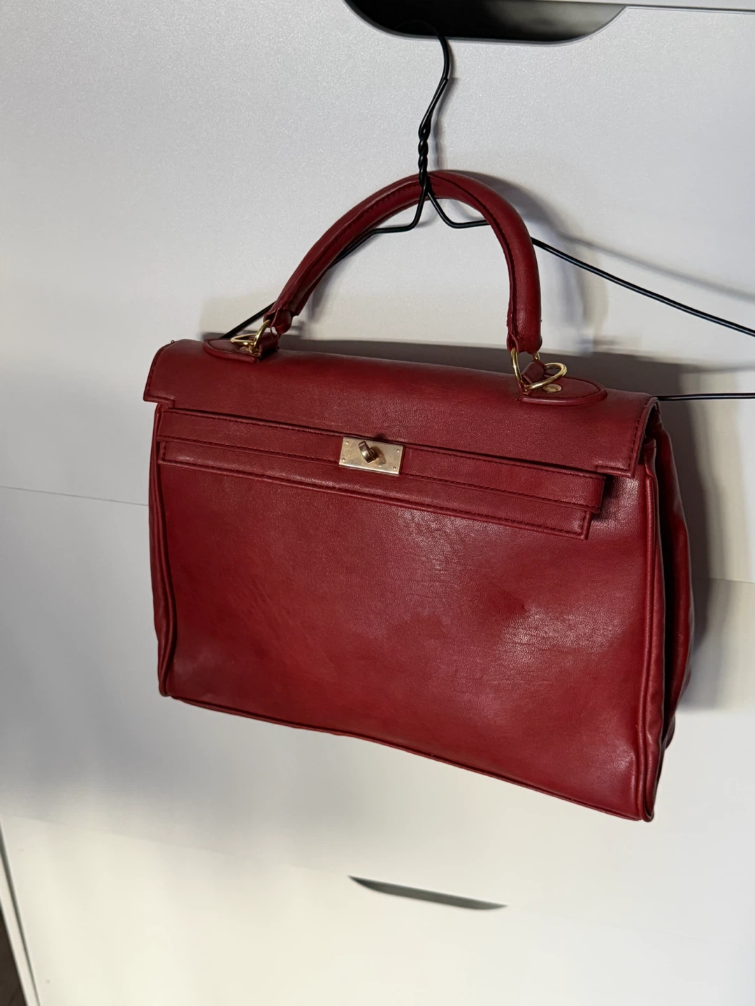 Vintage Red Leather Top Handle Handbag - photo 5